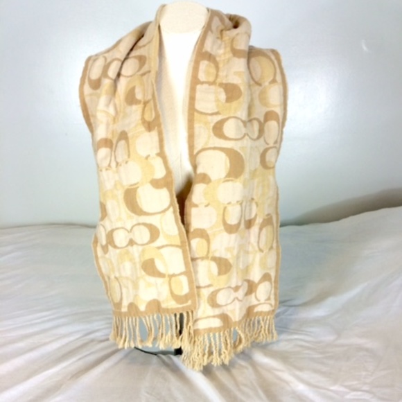 New COACH Scarf Tan and Cream - Picture 2 of 8